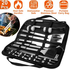 Stainless Steel BBQ Grill Tool Kit Grilling Utensil Accessories w/ Spatula Tongs Fork KnifeBrush Pepper Salt Shaker Bottle Grilled Skewers Corn Need