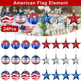 24Pcs Set Hanging Ornaments Ball Star Patriotic Festival Party Decor Independence Day 4th of July Christmas Tree Wall Indoor Outdoor Decoration