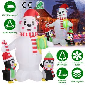 5.9FT Christmas Inflatable Outdoor Decoration Polar Bear Gift Box Penguin Blow Up Yard Decoration with LED Light Built-in Air Blower for Winter Holida