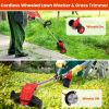 3 in 1 Electric Cordless Grass Wacker Battery Powered Grass Trimmer With Wheels Adjustable Head Extendable Length Rechargeable Lightweight Lawn Trimme