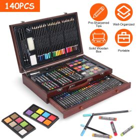 140Pcs Art Supplies With Colored Pencils Oil Pastels Crayons, Watercolor Cakes Brushes Sharpener Eraser In Elegant Wooden Box Professional Art Kit For