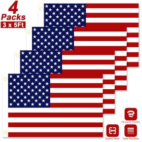 4 Pcs 3 x 5 Ft American US Flags Vivid Color and UV Fade Resistant Canvas Header Double Stitched with Brass Grommets for Indoor Outdoor