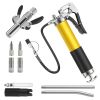Grease Gun Kit Fit for 14 Oz Grease Tube 7000 PSI High Pressure Pistol Grip Grease Gun with Lock Coupler 11.8” Spring Flex Hose Jaw Couplers Sharp Noz