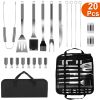 Stainless Steel BBQ Grill Tool Kit Grilling Utensil Accessories w/ Spatula Tongs Fork KnifeBrush Pepper Salt Shaker Bottle Grilled Skewers Corn Need