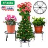 4Packs Iron Plotted Plant Stands Shelves Heavy Duty Round Flower Pot Holder Rack Home Yard Garden Patio Décor