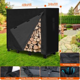 4FT Firewood Log Rack Cover Rectangular Wood Rack Cover 420D Oxford Fabric Waterproof Windproof UV Resistant Tear-resistant 48x24x42in Black