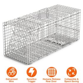 Humane Cat Trap Cage Catch Release Live Animal Rodent Cage Collapsible Galvanized Wire for Raccoons Beavers Groundhogs Foxes Armadillos
