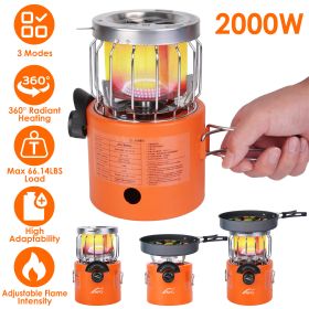 2000W 2 In 1 Camping Stove Tent Heater Outdoor Gas Stove Portable Backpacking Stove with 3 Modes 360° Radiant Heating for Camping Hiking Picnic BBQ