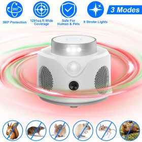 360° Ultrasonic Mice Repellent Indoor Rodent Repeller Mice Rat Squirrel Rodent Chaser with 3 Modes 9 Strobe Lights for Kitchen Living Room Attic Basem