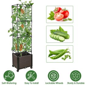 62.99IN Raised Garden Bed Planter Box with Trellis Wheels Self-Watering Vertical Raised Planter Box Crater for Climbing Plants Vegetable Vine Flowers