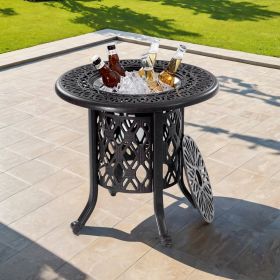 21" Side Table With Removable Ice Bucket- Rustproof Cast Aluminum Frame, Hand-Brushed Finish
