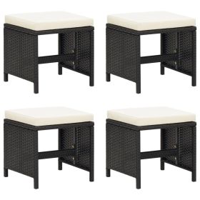 Patio Stools 4 pcs with Cushions Poly Rattan Black