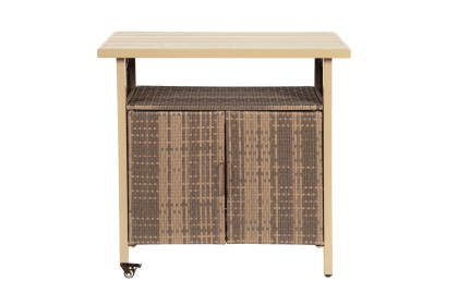 Outdoor Wicker Bar Cart, Patio Wine Serving Cart w/Wheels