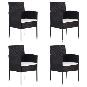 Patio Chairs with Cream White Cushions 4 pcs Black Poly Rattan