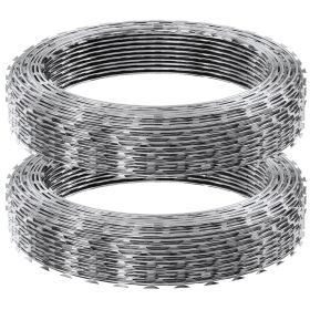 VEVOR Razor Wires, 98 ft Razor Barbed Wire, 2 Rolls Razor Wire Fencing Razor Fence, Double Spiral Razor Ribbon Barbed Wire Galvanized Razor Wire