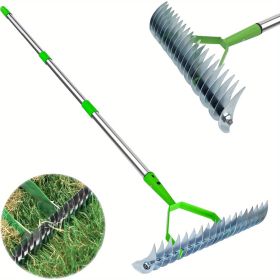 Thatch Rake, 12.8 Inch Wide Dethatcher Rake for Cleaning Dead Grass, Efficient Steel Metal Lawn Grass Rake with Stainless Steel Handle