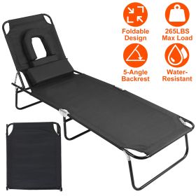 Folding Beach Lounge Chair Face Down Tanning Chaise Sunbathing Recliner 265LBS Max Load with 5-Angle Backrest 3 Removable Pillows for Beach Pool Lawn
