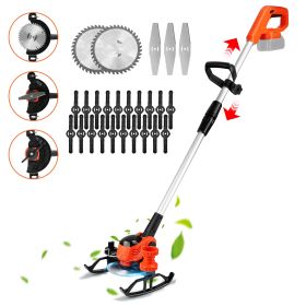 Cordless Grass Trimmer With Wheels 2Pcs 3.0Ah Batteries Rechargeable Handhold Lawn Mower With 3 Types of Blades Head Angle Adjustable Lightweight for