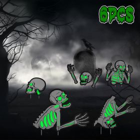 Halloween Skeleton Yard Sign Decorations 6Pcs Glow in the Dark Halloween Skull Fluorescence Lawn Garden Sign with 12 Stakes for Haunted House Garden Y