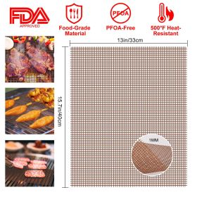 BBQ Grill Mat Non-Stick Mesh Mat Baking Sheet Liner Reusable Reversible Washable for Outdoor Gas Charcoal (Option: Beige)