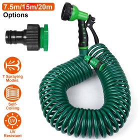 EVA Recoil Garden Hose Flexible Self-coiling Water Hose with 3/4” and 1/2” Adapter with 7 Spraying Modes for Boat Greenhouse Yard Patio (Option: 20M)