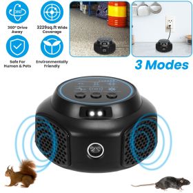 360° Ultrasonic Mice Repellent Indoor Rodent Repeller Rat Squirrel Rodent Chaser with 3 Modes 2 Strobe Lights for Kitchen Warehouse (Option: Black)