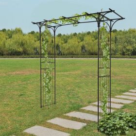 Black Wrought Iron Arch With Flat Roof Courtyard (Color: Black)