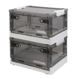 2 Packs Foldable Storage Bins Collapsible Storage Box Organizer Stackable Toy Container with Double Doors Top Lid Rolling Wheels for Clothes Toys Book (Option: BN_27L)