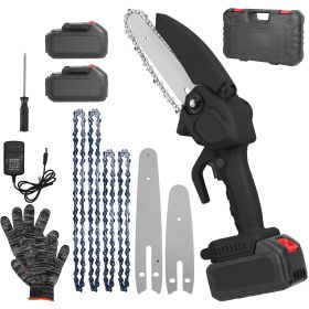 Electric Mini Chainsaw Portable Handheld Cordless Small Chain Saw Battery Powered with 2Pcs 2200mAh Rechargeable Batteries 4in/6in Chains for Pruning (Option: Black)