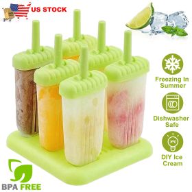 6Pcs Popsicle Molds Reusable Ice Cream DIY Ice Pop Maker Ice Bar Maker Plastic Popsicle Mold For Homemade Iced Snacks (Option: Green)