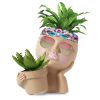 Girl Face Planter Pot Dual Opening Flower Pot With Drainage Hole Lady Head Resin Plant Pot For Succulent Cactus Indoor Outdoor