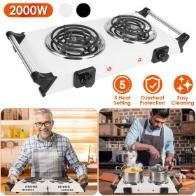 2000W Electric Dual Burner Portable Coil Heating Hot Plate Stove Countertop RV Hotplate with 5 Temperature Adjustments Portable Handles (Option: Silver_Double)