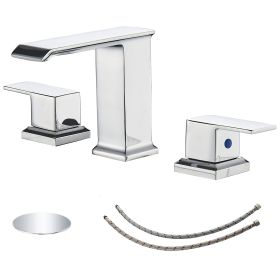 8 in. Waterfall Widespread 2-Handle Bathroom Faucet With Pop-up Drain Assembly (Color: chrome)