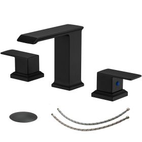 8 in. Waterfall Widespread 2-Handle Bathroom Faucet With Pop-up Drain Assembly (Color: Black)