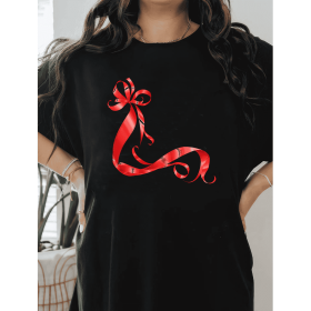 Casual Women's Cotton T-Shirt with Bow Detail - Trendy and Comfortable for Every Season (Style: 18)