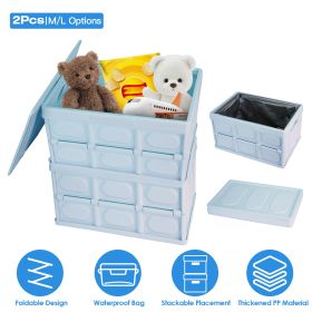 2Pcs 30L Collapsible Storage Bins With Dustproof Lid Waterproof Interior Bag Handle Stackable Storage Box Container Utility Organizer Crate For Campin (Option: 30L_Blue)