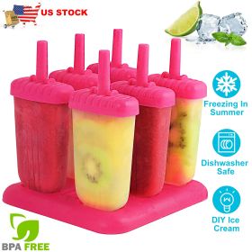 6Pcs Popsicle Molds Reusable Ice Cream DIY Ice Pop Maker Ice Bar Maker Plastic Popsicle Mold For Homemade Iced Snacks (Option: HotPink)